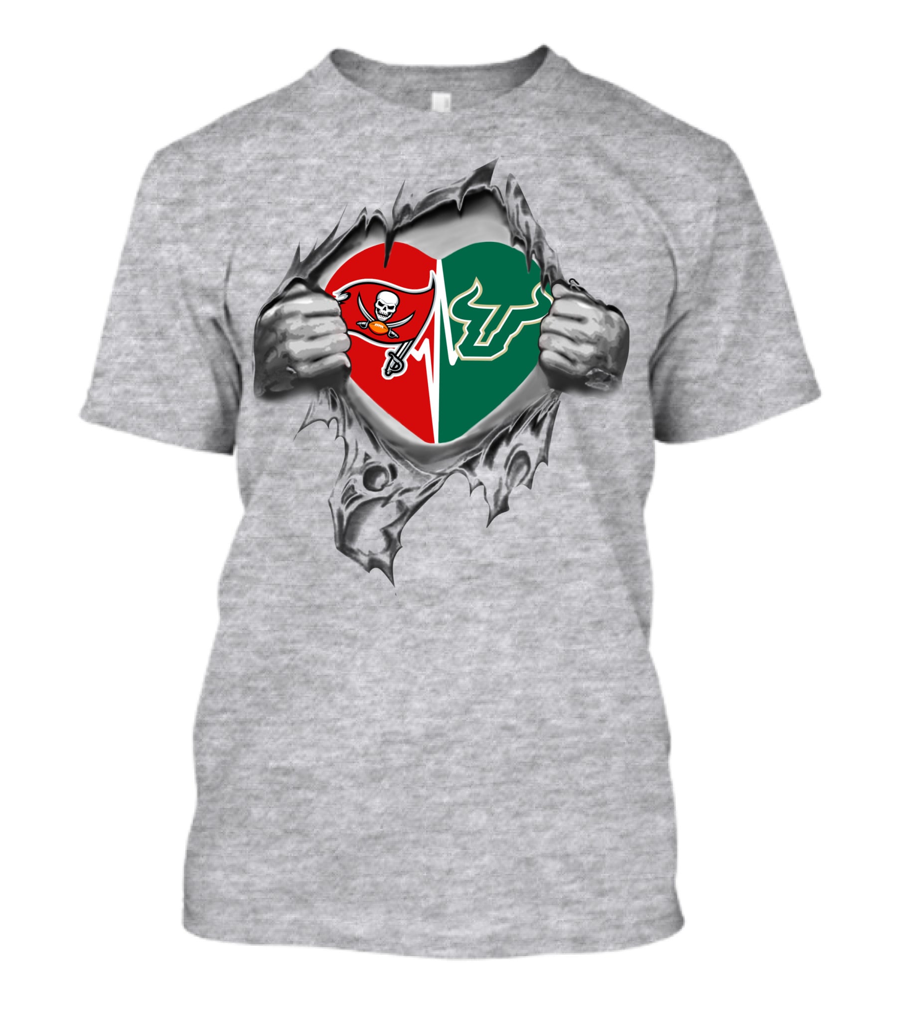 Buccaneers South Florida Bulls Heart Split Logo Tribute T-Shirt