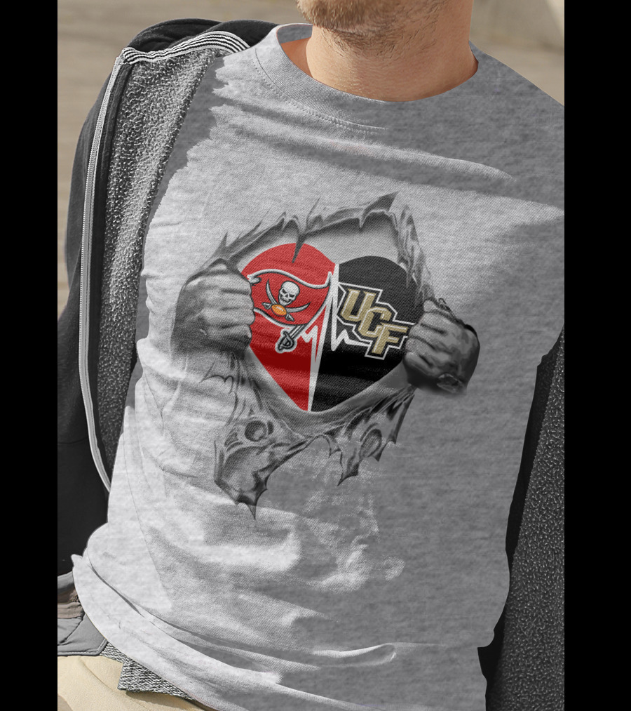 Buccaneers Ucf Knights Heart Logo Tear T-Shirt