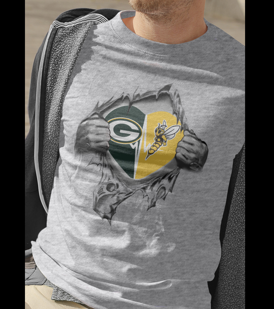 Green Bay Packers And Superior Yellow Jackets Heart T-Shirt