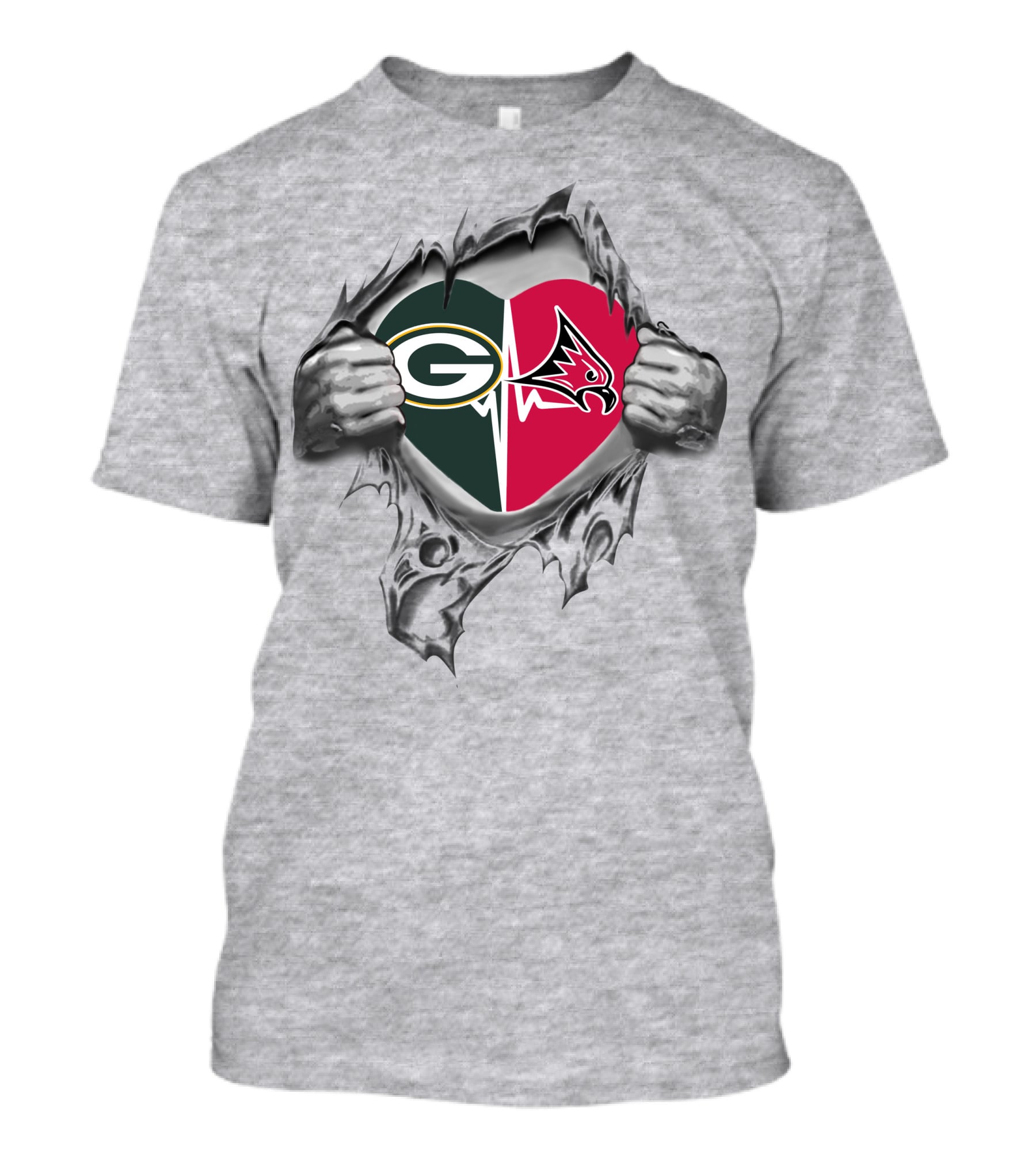Green Bay Packers River Falls Falcons Heart Inside Torn Chest T-Shirt