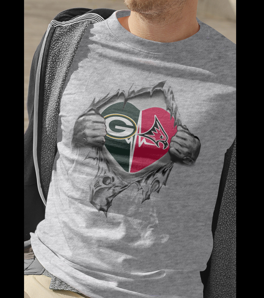 Green Bay Packers River Falls Falcons Heart Inside Torn Chest T-Shirt