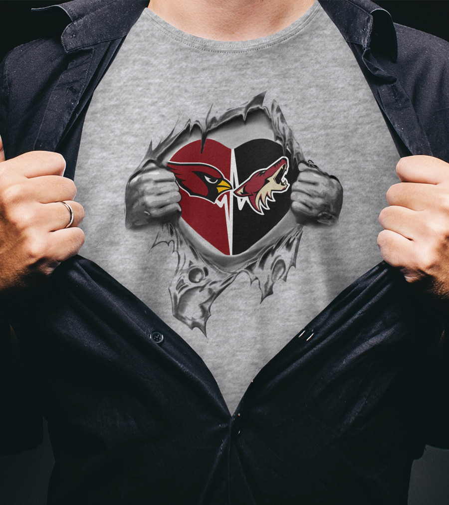 Cardinals Arizona Coyotes Heart Hands Tear T-Shirt