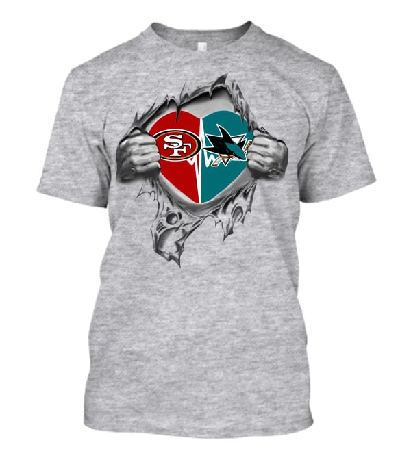 49ers San Jose Sharks Heart Logo Torn Fabric T-Shirt