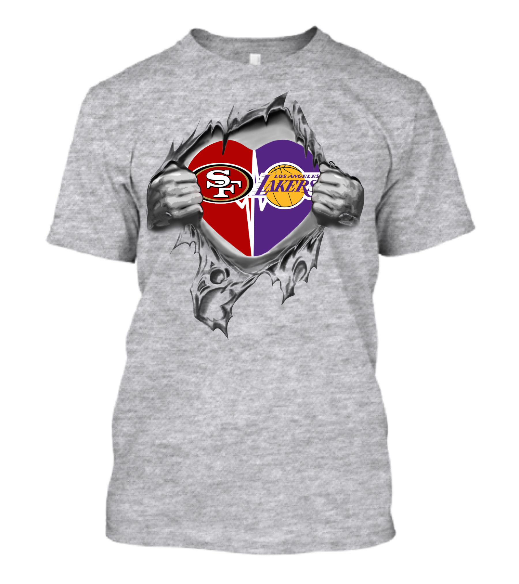 49ers Los Angeles Lakers Heart Logo With Ripped T-Shirt