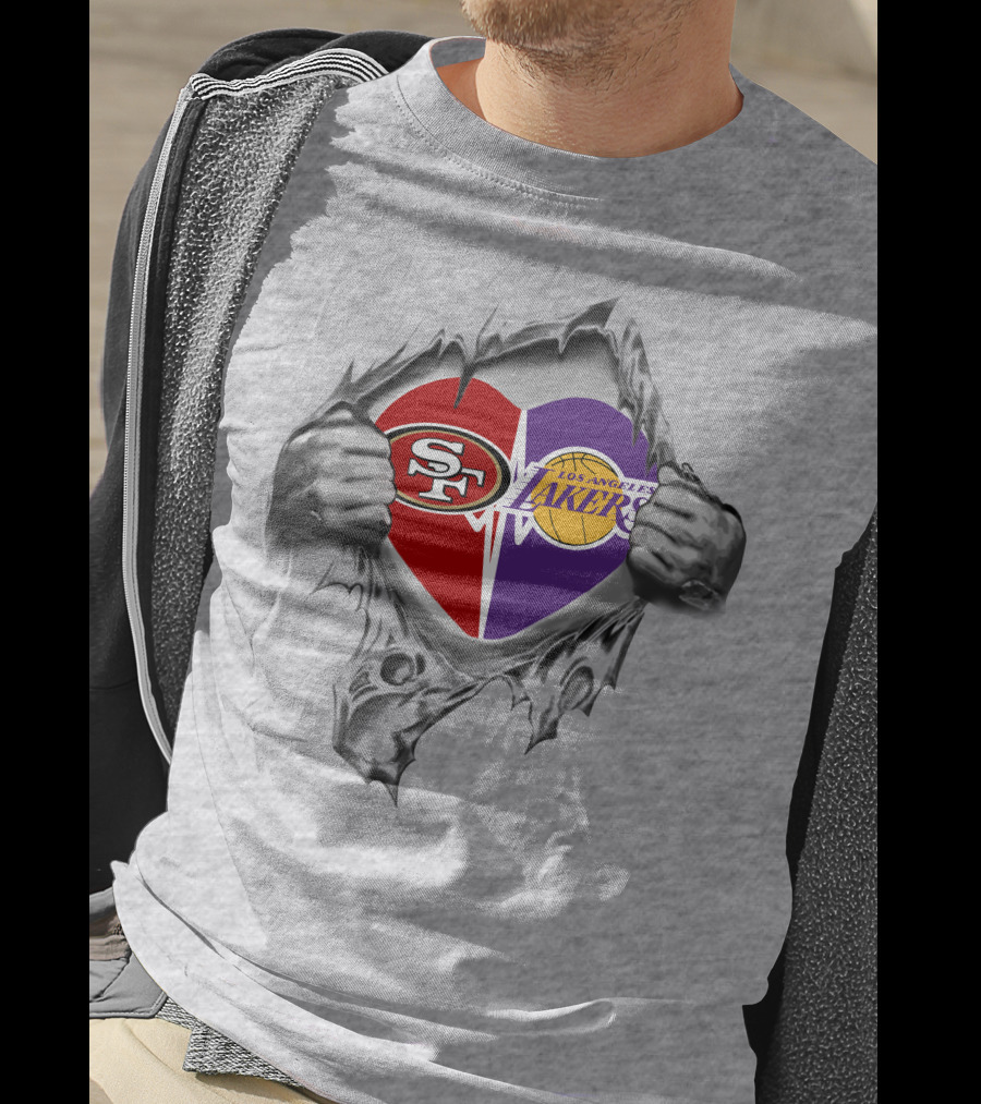 49ers Los Angeles Lakers Heart Logo With Ripped T-Shirt