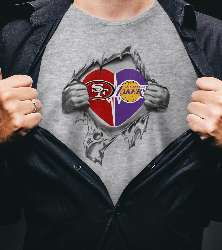 49ers Los Angeles Lakers Heart Logo With Ripped T-Shirt
