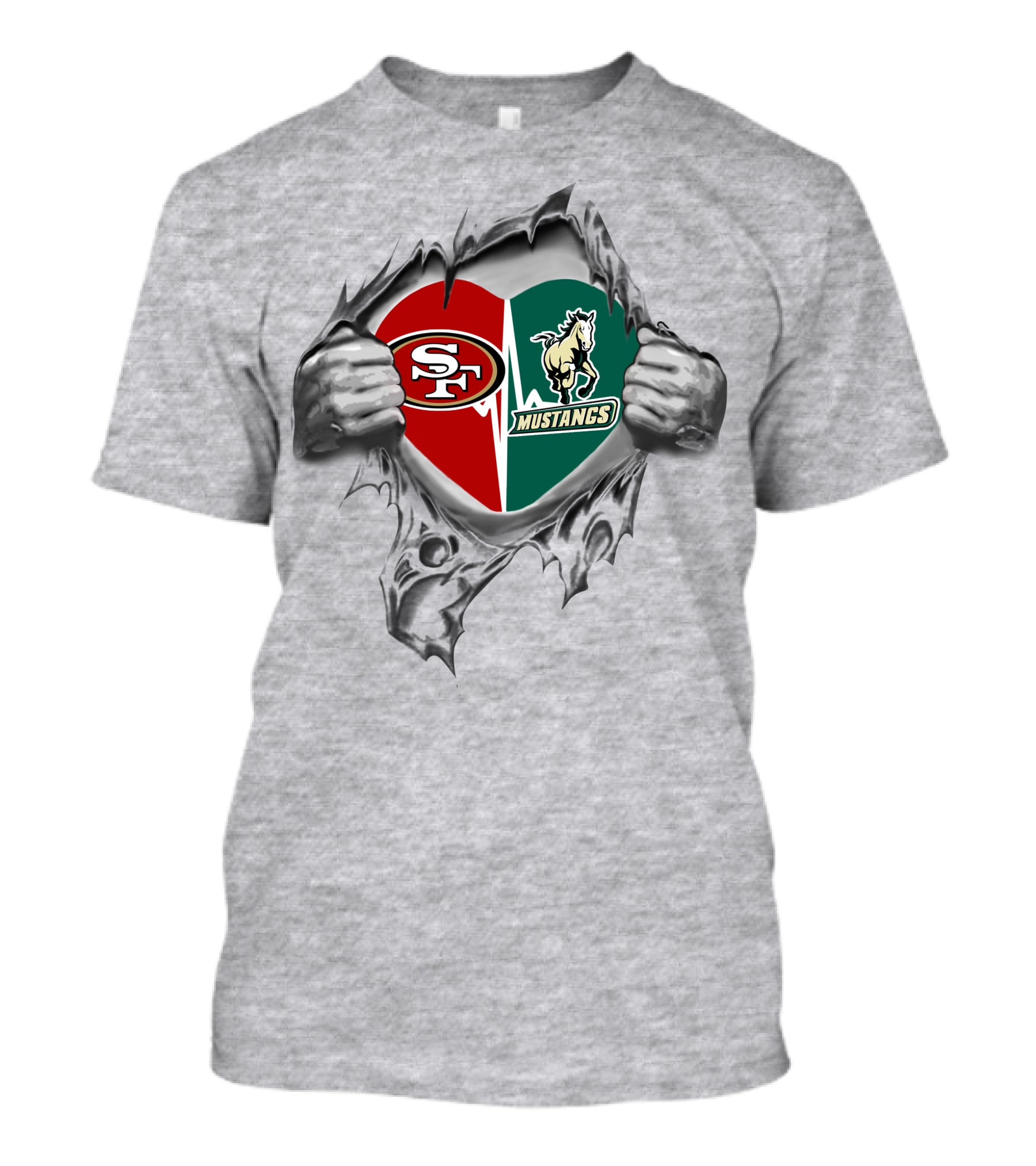 49ers Cal Poly Mustangs Heart Logo Dual Allegiance T-Shirt