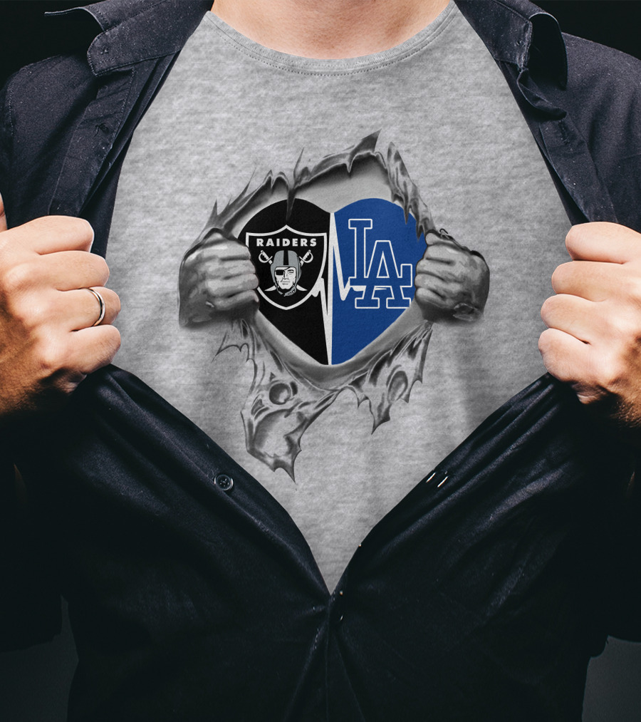 Raiders Los Angeles Dodgers Heart Logo Fusion It's In My Heart T-Shirt