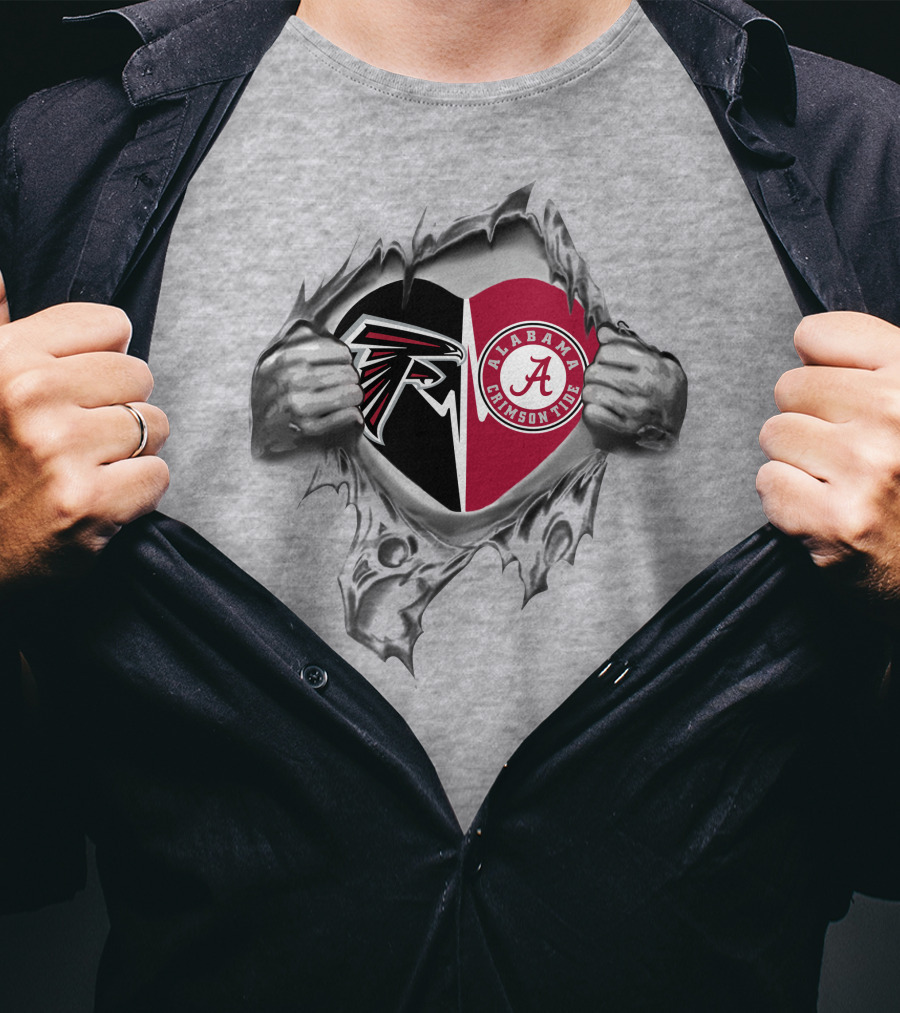 Falcons Alabama Crimson Tide Heart Ripped T-Shirt