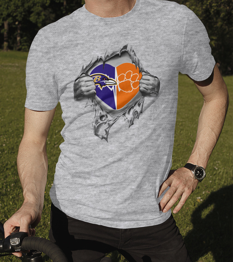 Baltimore Ravens Clemson Tigers Heart Design 354 Ravens It's In My Heart T-Shirt