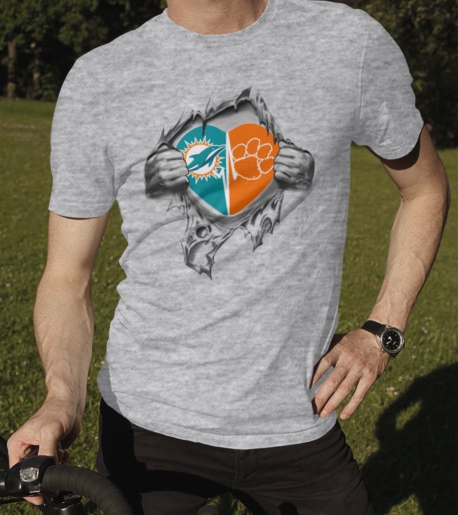 Miami Dolphins Clemson Tigers Heart It's In My Heart T-Shirt
