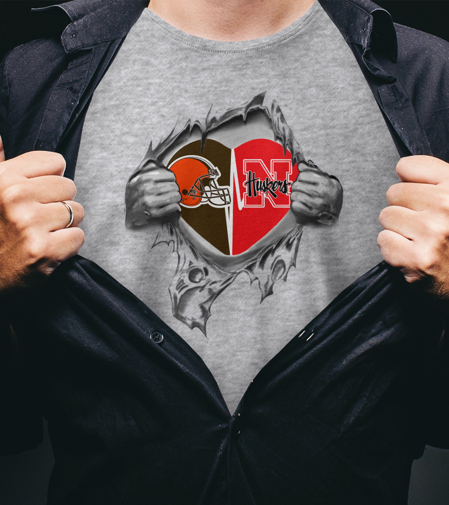 Cleveland Browns Nebraska Cornhuskers Heart Peeking Through T-Shirt