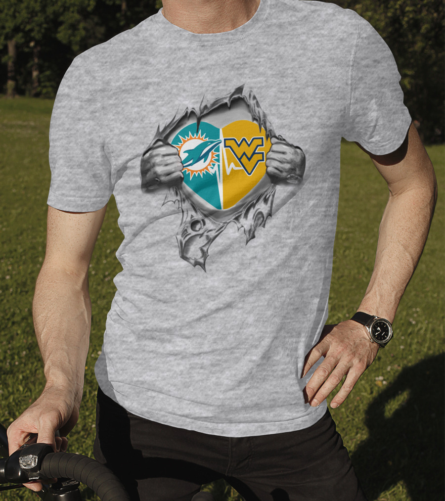 Dolphins Miami Dolphins West Virginia Mountaineers Heart T-Shirt