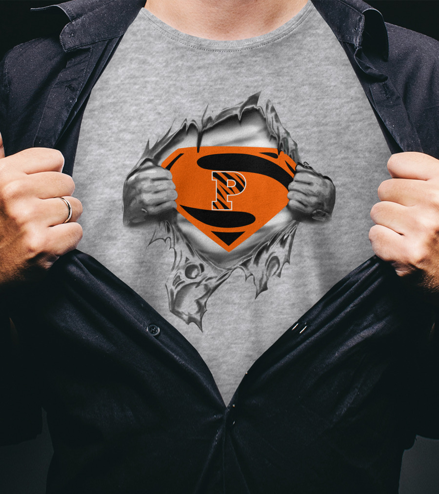 Princeton Tigers Superman Logo Chest Rip T-Shirt
