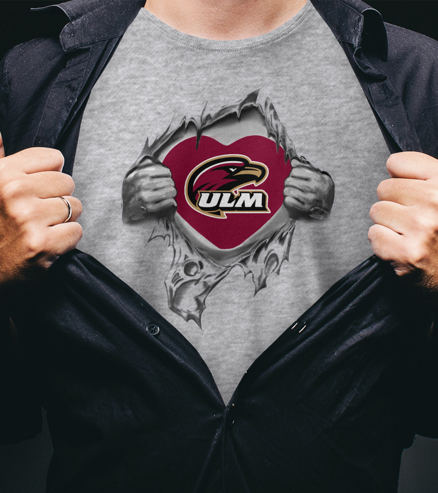 Ul Monroe Warhawks Heart Logo With Hands Holding Tear T-Shirt