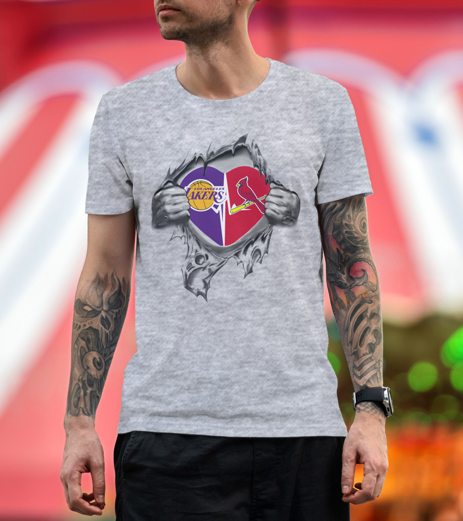 Los Angeles Lakers St Louis Cardinals Heart Dual Loyalty T-Shirt
