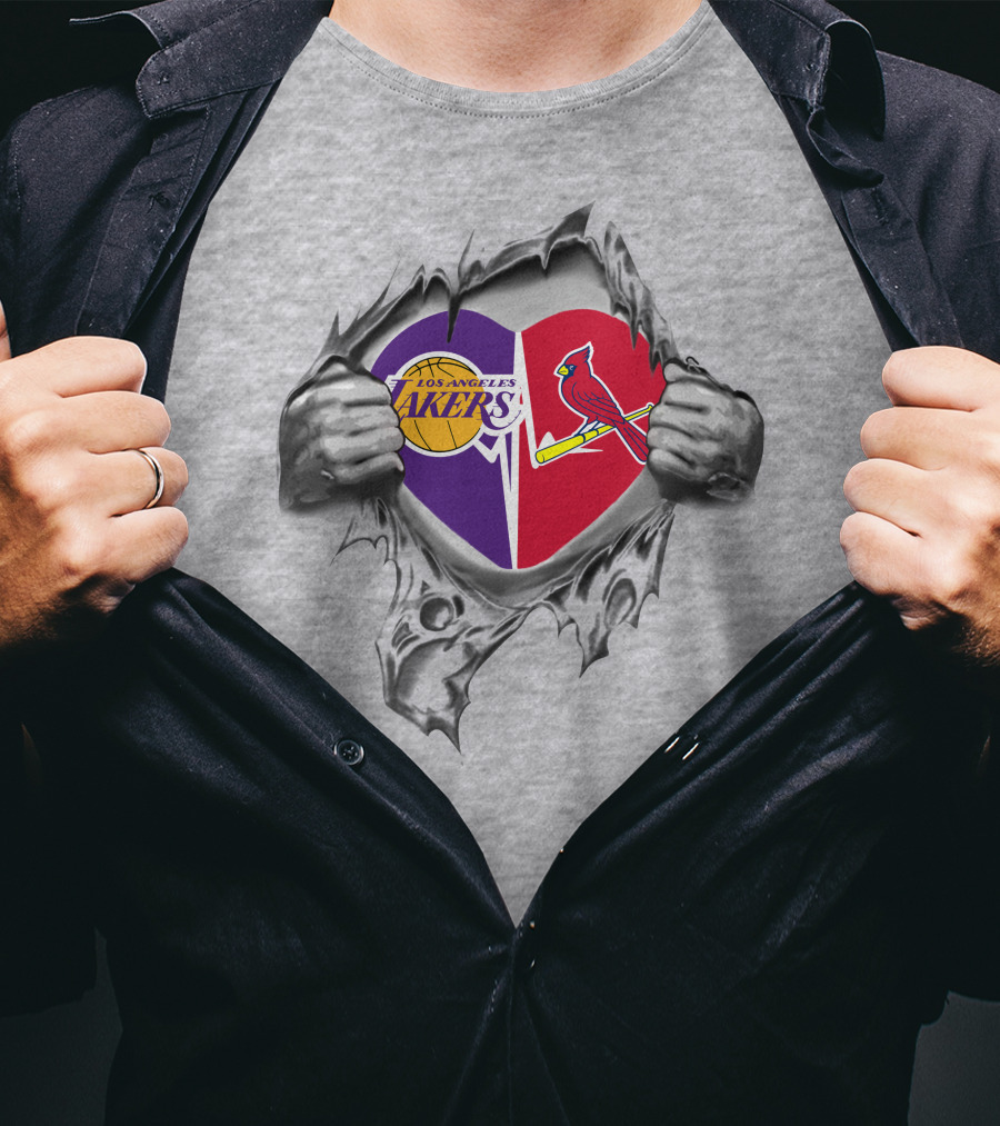 Los Angeles Lakers St Louis Cardinals Heart Dual Loyalty T-Shirt