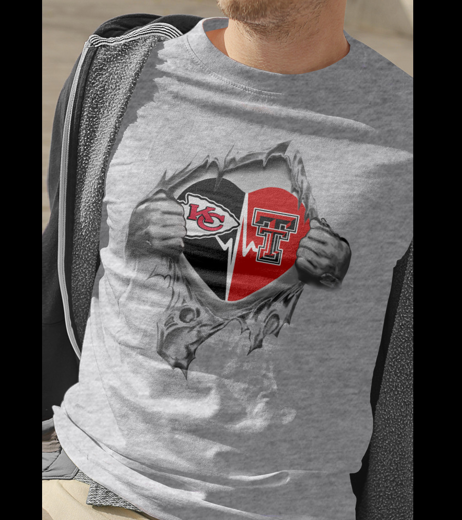 Chiefs And Texas Tech Red Raiders Heart Kansas City Love T-Shirt