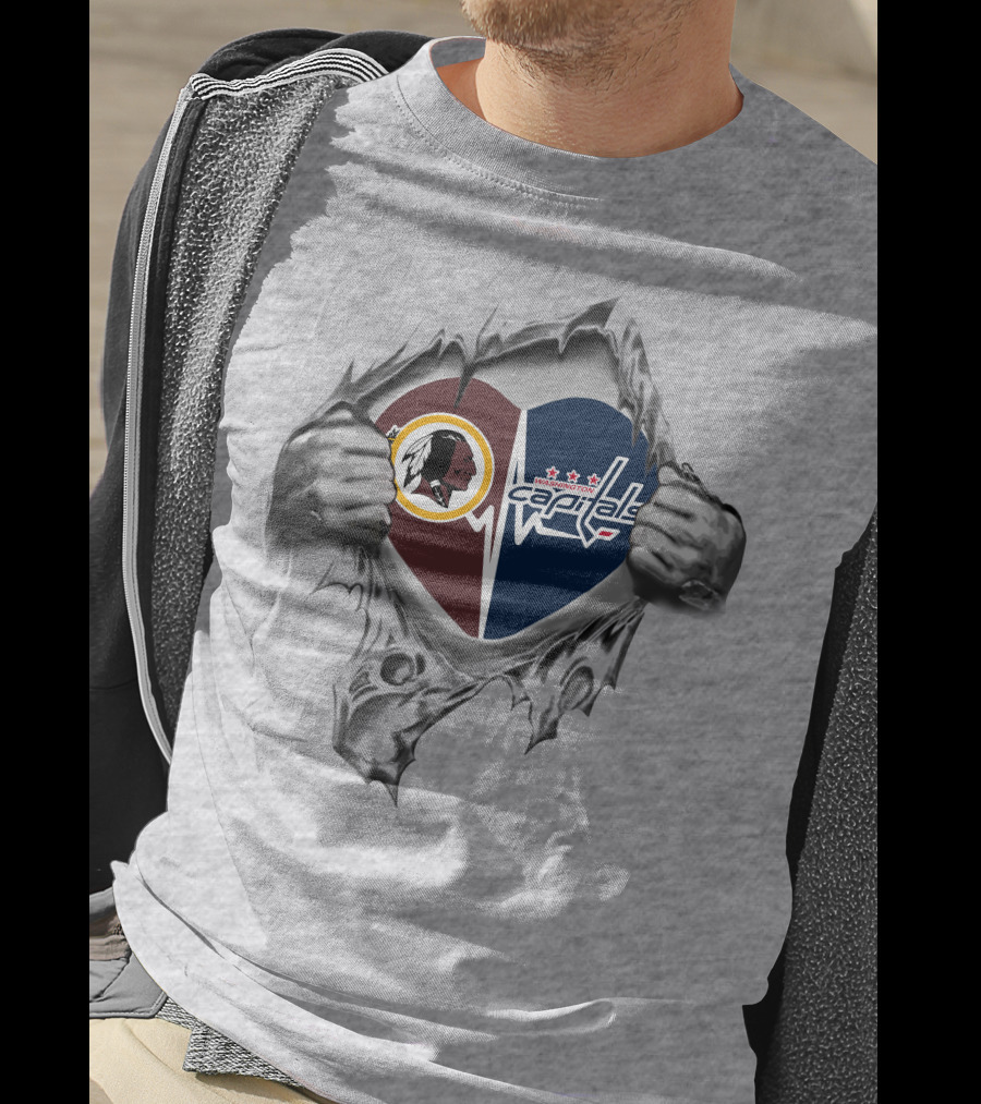 Redskins Capitals Heart Design Torn Open Style T-Shirt