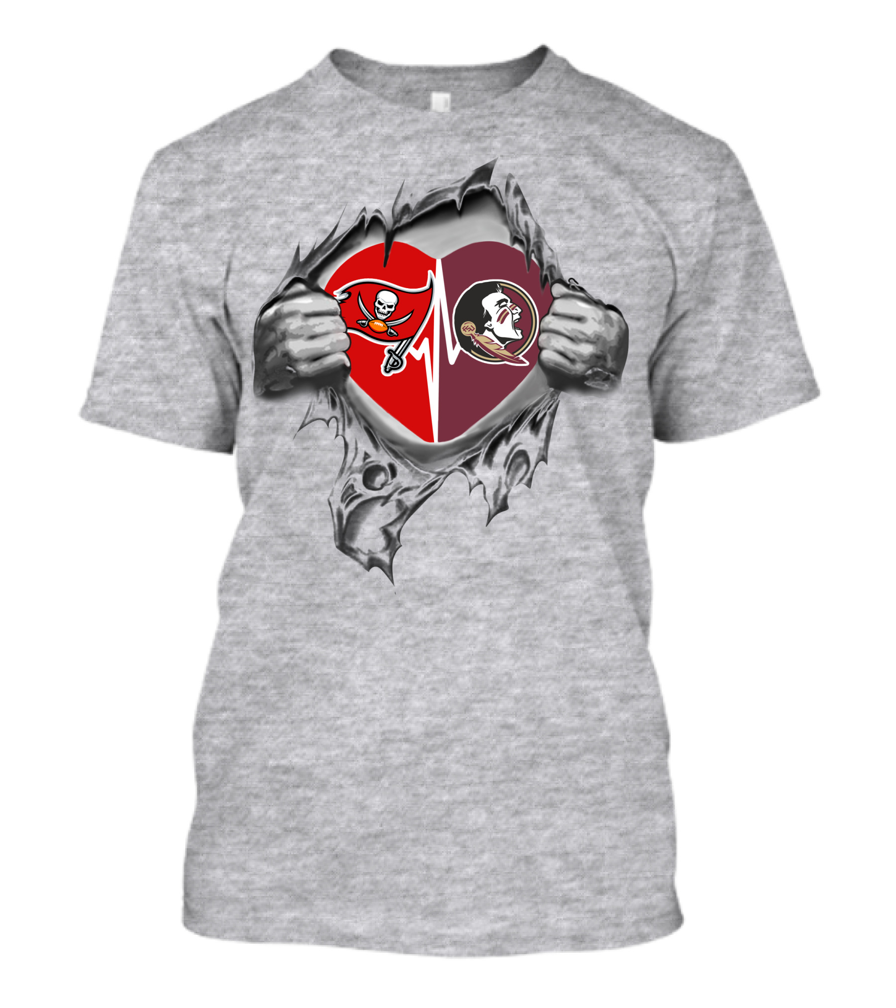 Buccaneers Florida State Seminoles Heartbeat Passion T-Shirt