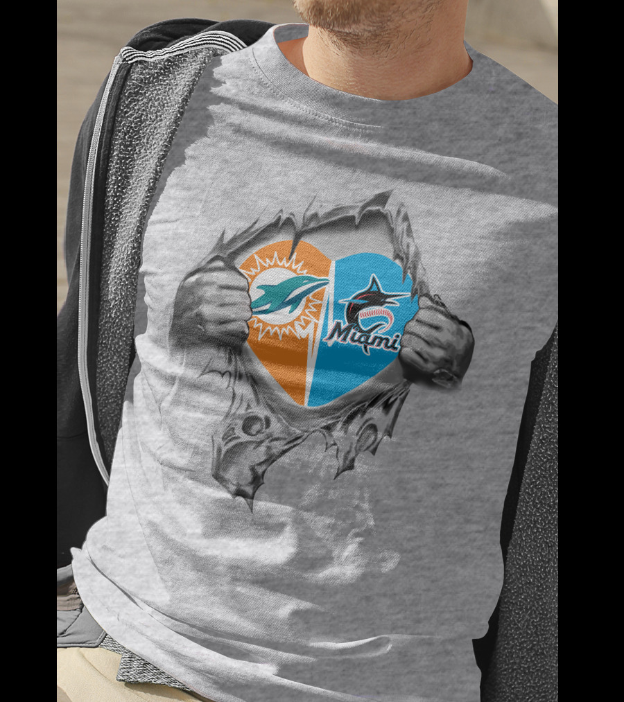 Miami Dolphins And Marlins Heart Design 28 Dolphins It's In My Heart T-Shirt