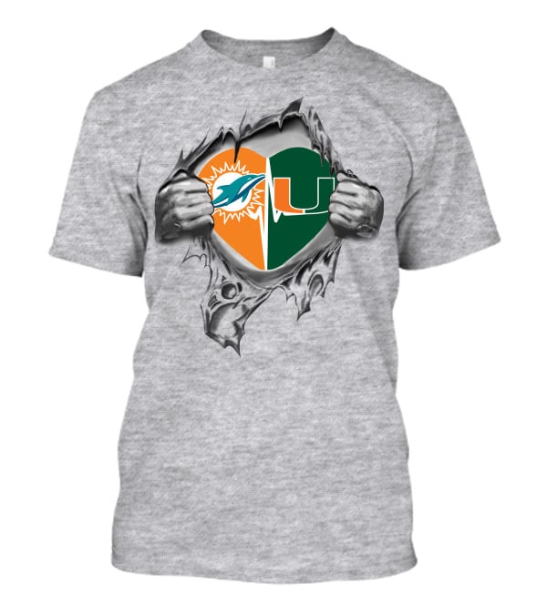 Miami Dolphins Hurricanes Heart Logo 29 It's In My Heart T-Shirt