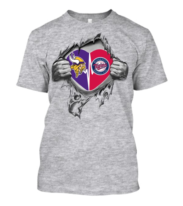 Minnesota Vikings And Twins Heart Ripped Expose T-Shirt