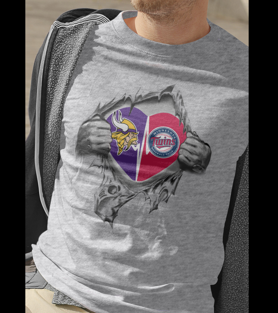 Minnesota Vikings And Twins Heart Ripped Expose T-Shirt