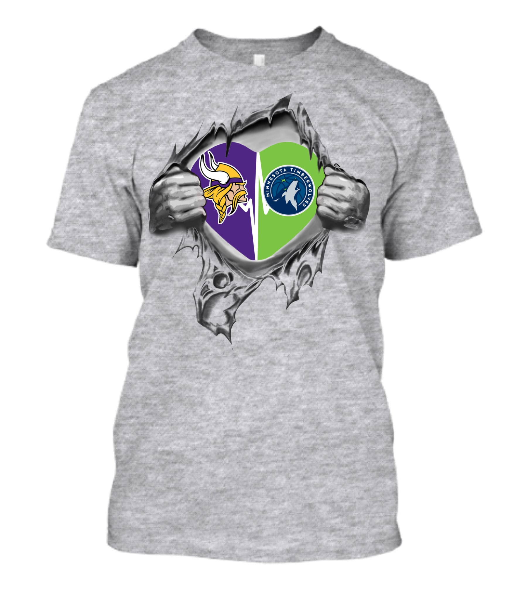 Minnesota Vikings Timberwolves Heart Inside Tear T-Shirt