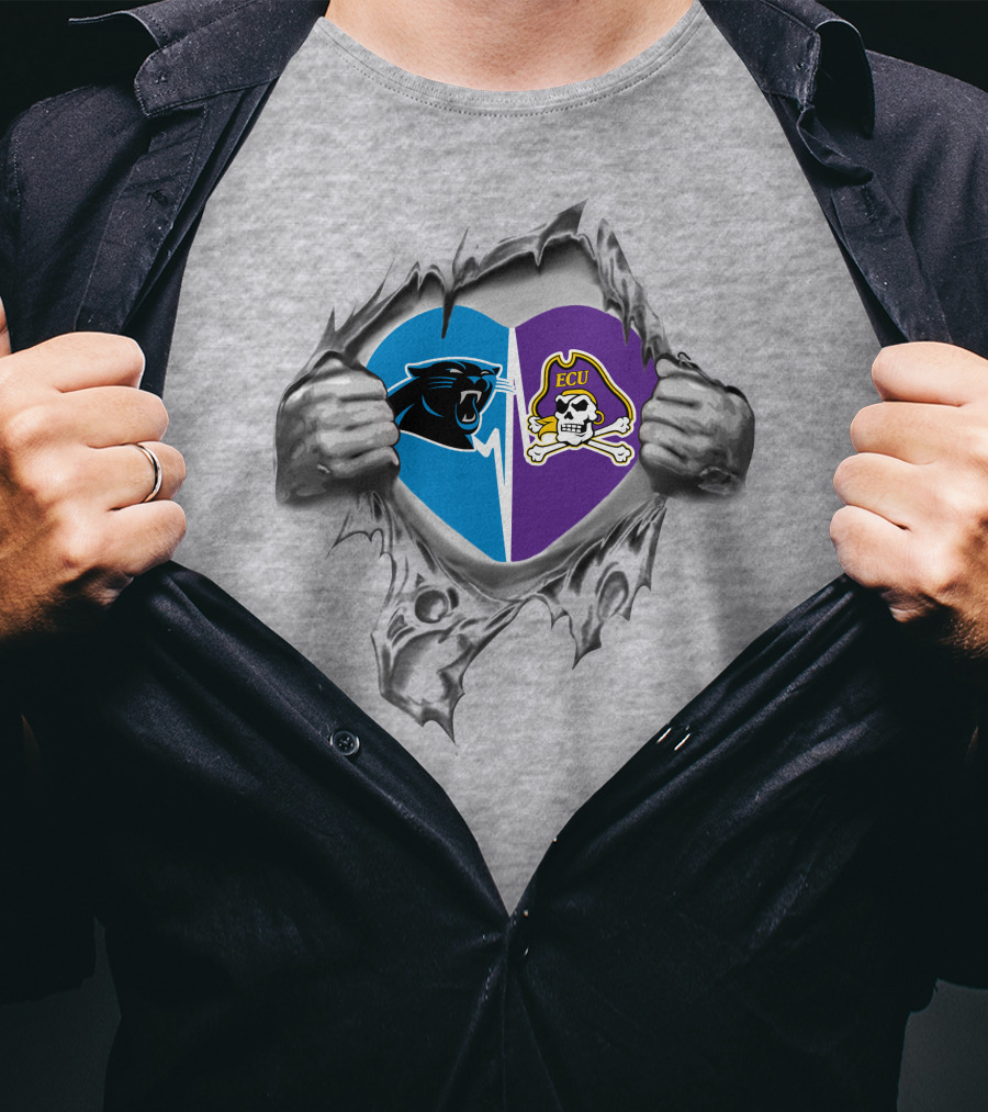 Carolina Panthers Ecu Pirates Heart T-Shirt