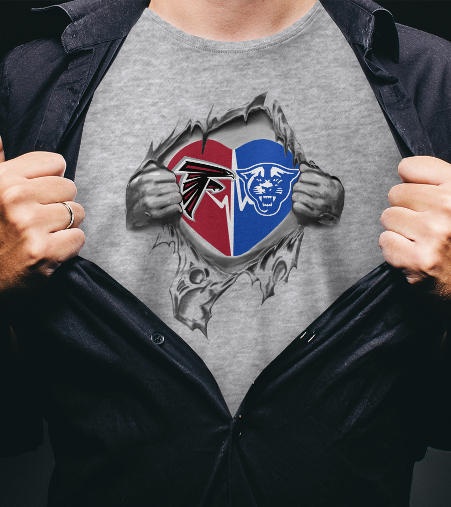 Falcons Georgia State Panthers Heart With Falcons And Panthers Logos T-Shirt