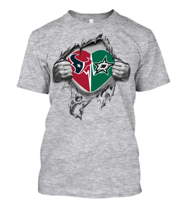 Texans Dallas Stars Heart Design 214-Front T-Shirt