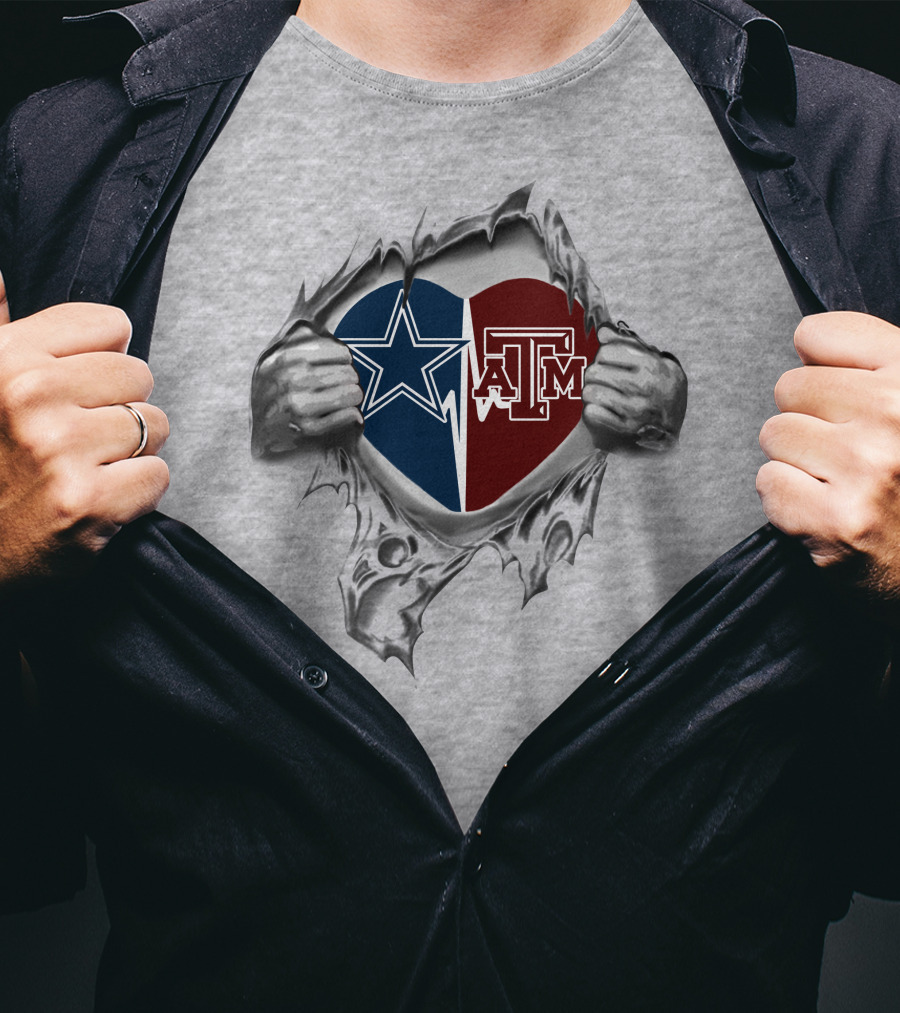 Texas A&M Aggies And Cowboys Heart Dual Logo Passion T-Shirt