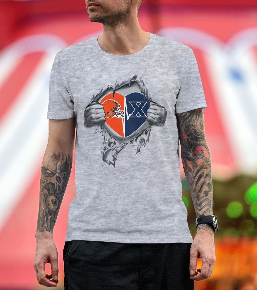 Cleveland Browns Xavier Musketeers Heart Rip T-Shirt