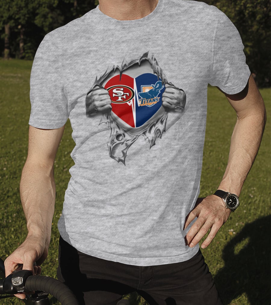 49ers Fullerton Titans Heart Rip Design With 49ers T-Shirt