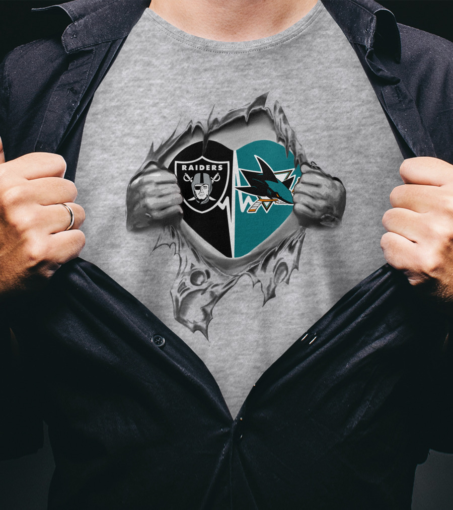Raiders San Jose Sharks Heart Logo Tear T-Shirt
