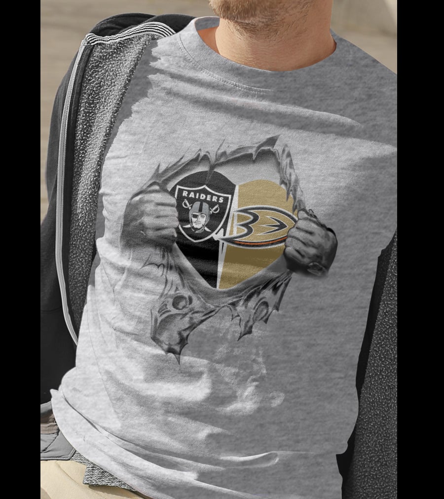 Raiders Anaheim Ducks It's In My Heart Logo Fusion Torn Skin T-Shirt