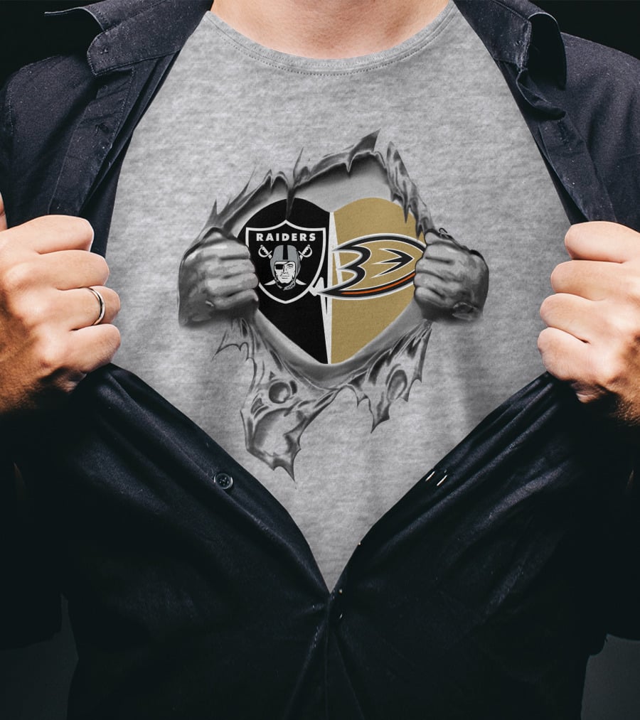 Raiders Anaheim Ducks It's In My Heart Logo Fusion Torn Skin T-Shirt