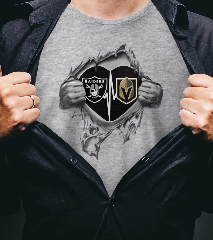 Raiders Vegas Golden Knights Heartbeat T-Shirt