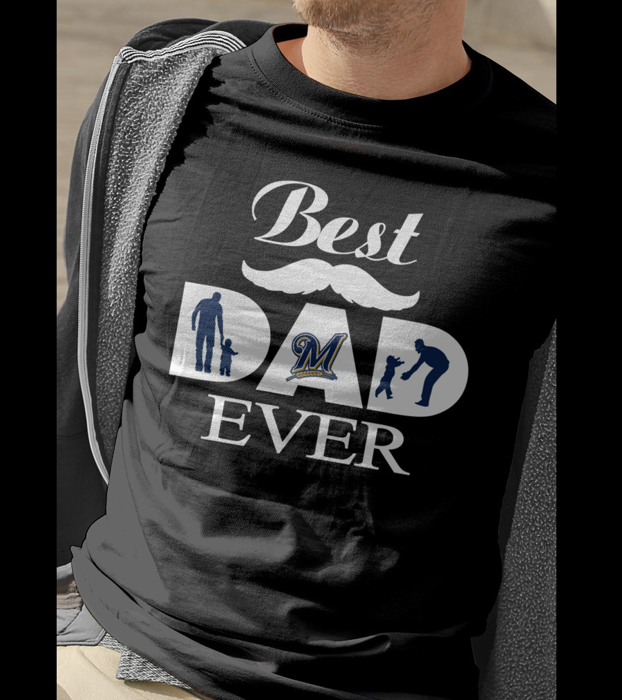 Milwaukee Brewers Best Dad Ever M Logo Silhouette Baseball T-Shirt