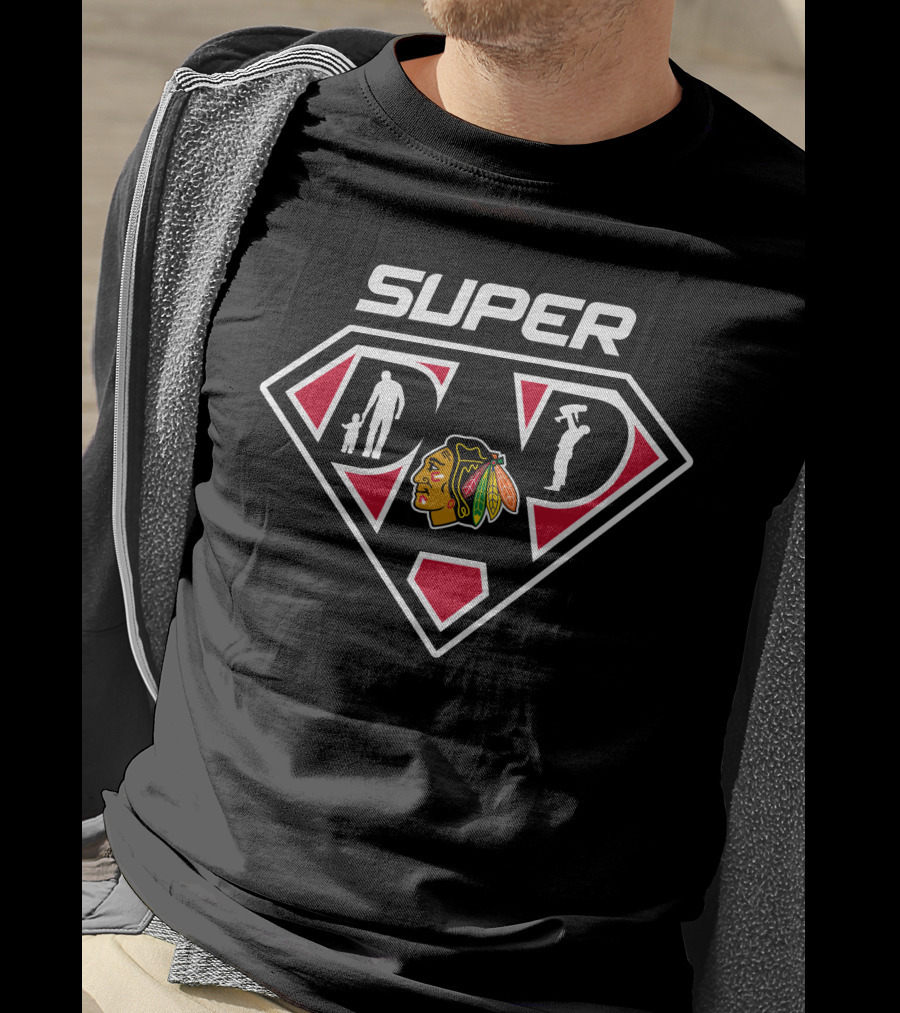 Super Dad Chicago Blackhawks Logo Badge T-Shirt