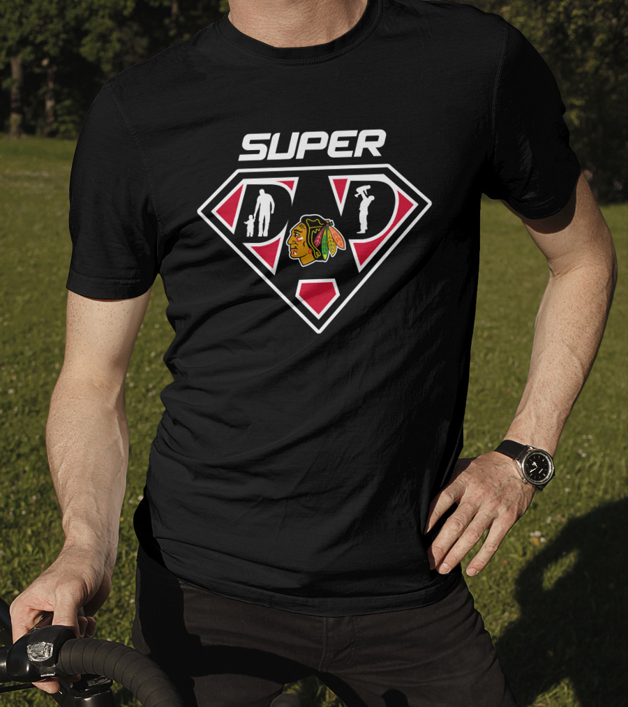 Super Dad Chicago Blackhawks Logo Badge T-Shirt