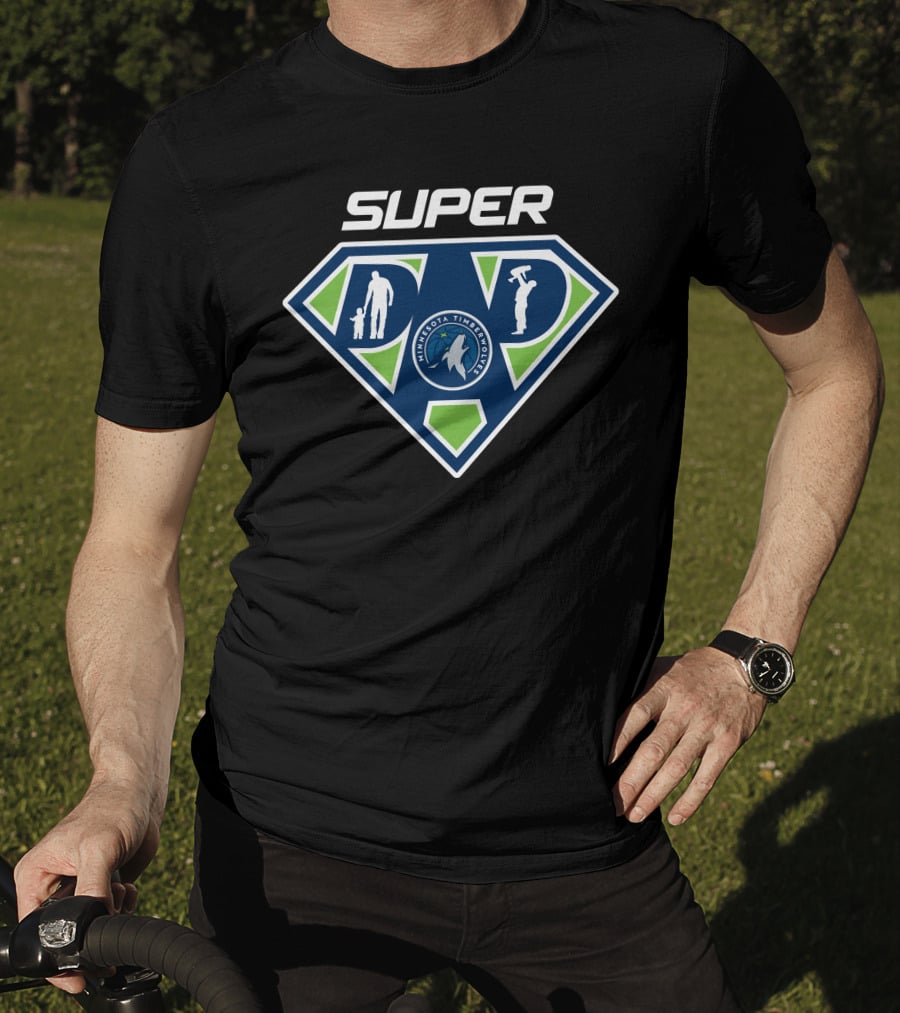 Minnesota Timberwolves Super Dad Shield Logo With Silhouettes T-Shirt