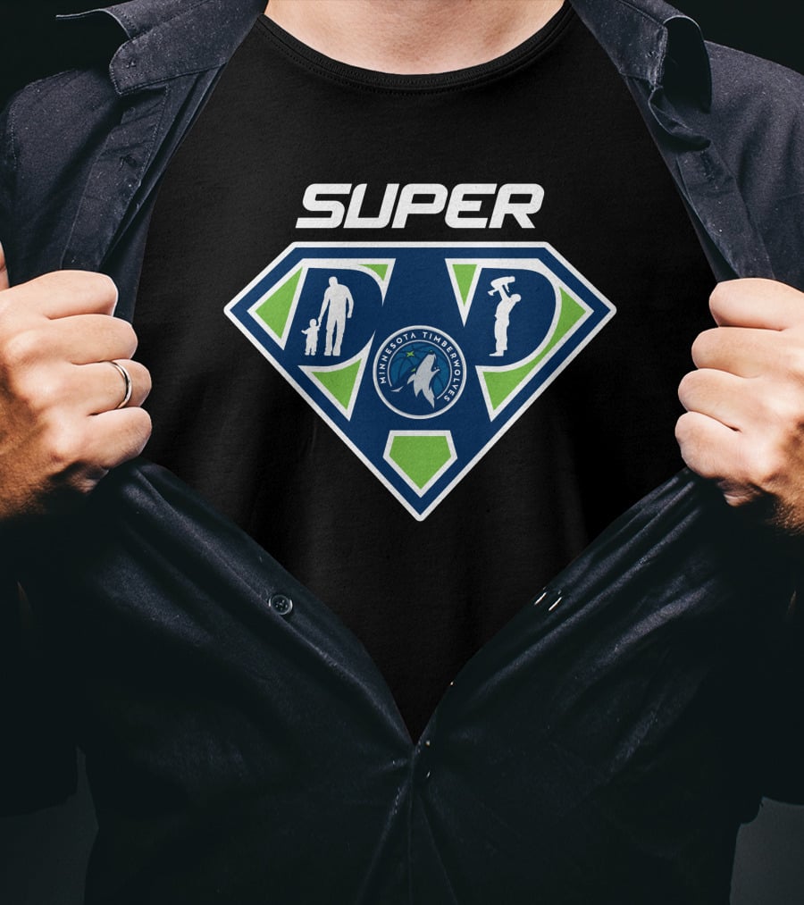 Minnesota Timberwolves Super Dad Shield Logo With Silhouettes T-Shirt
