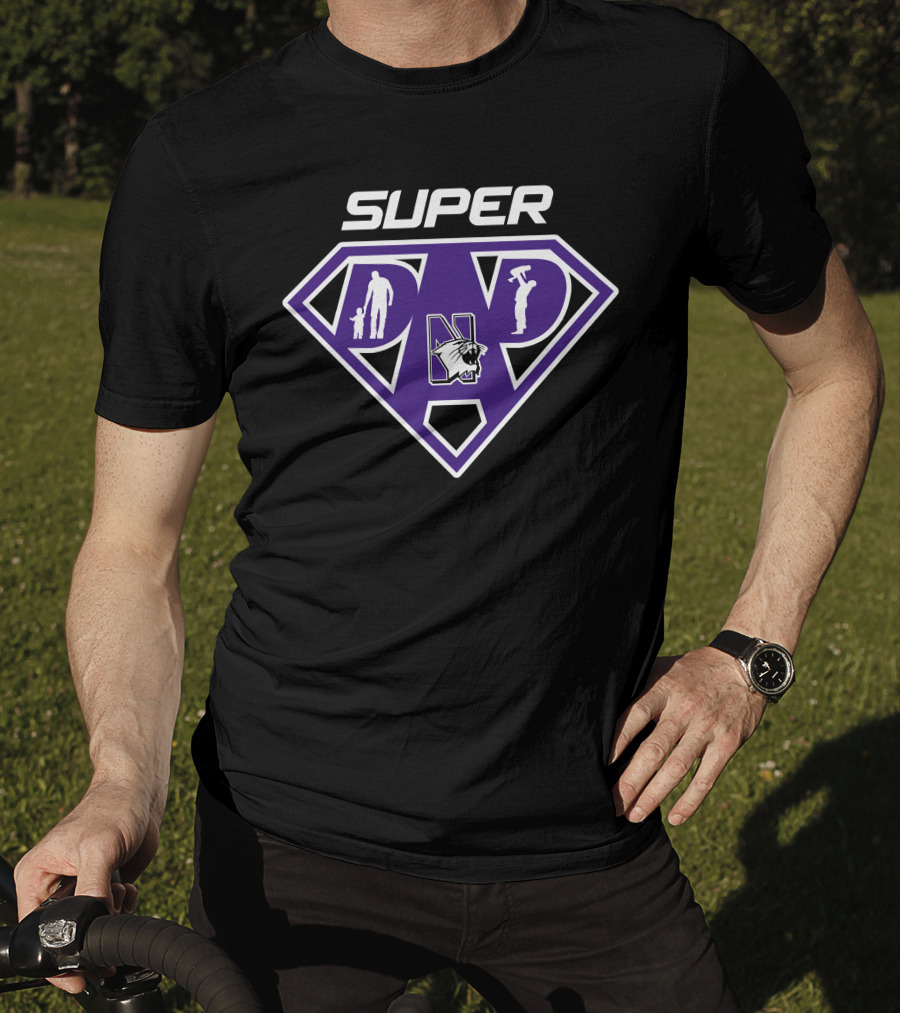 Northwestern Wildcats Super Dad Shield With Iconic Family And Tool Symbolism T-Shirt
