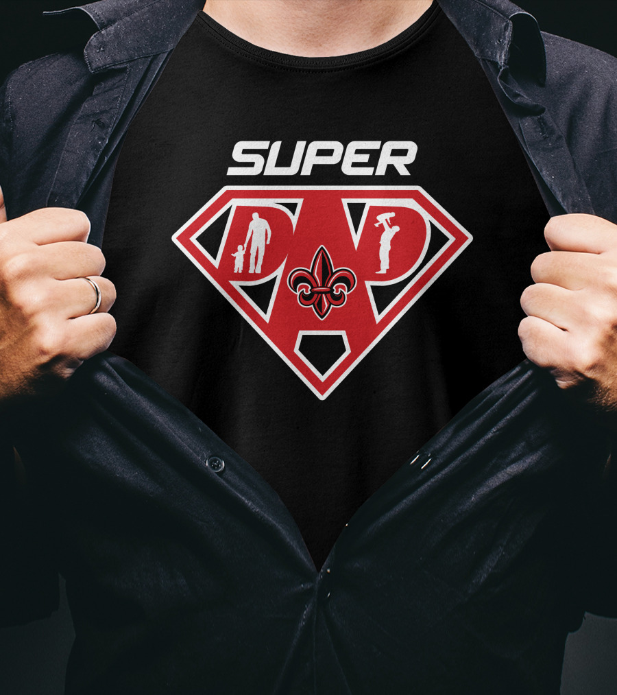 Super Dad Ragin Cajuns Fleur-De-Lis Superman Shield T-Shirt