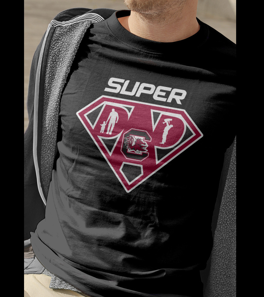 Super South Carolina Gamecocks Dad Hero Logo With Family And Tools T-Shirt