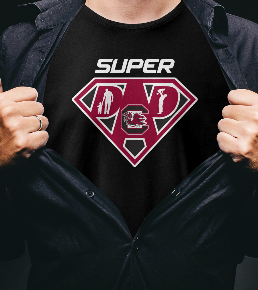 Super South Carolina Gamecocks Dad Hero Logo With Family And Tools T-Shirt