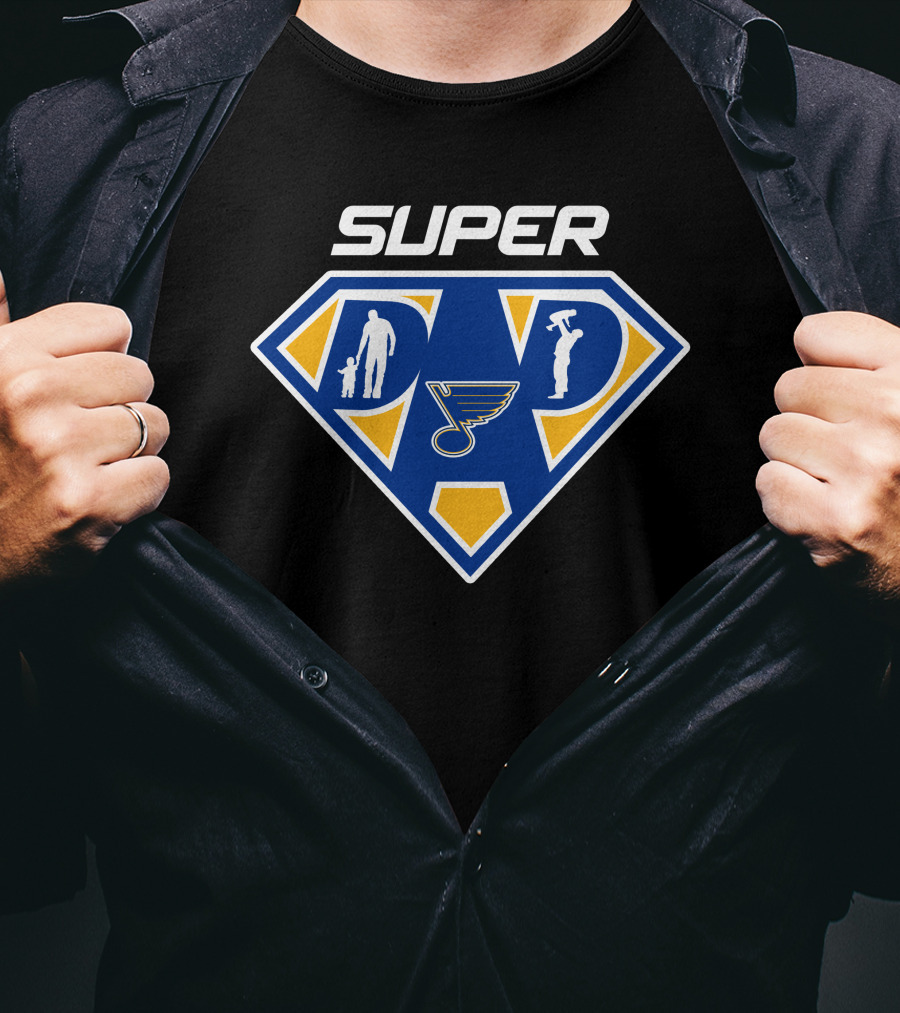 St Louis Blues Super Dad Hero Shield With Logo And Figures T-Shirt