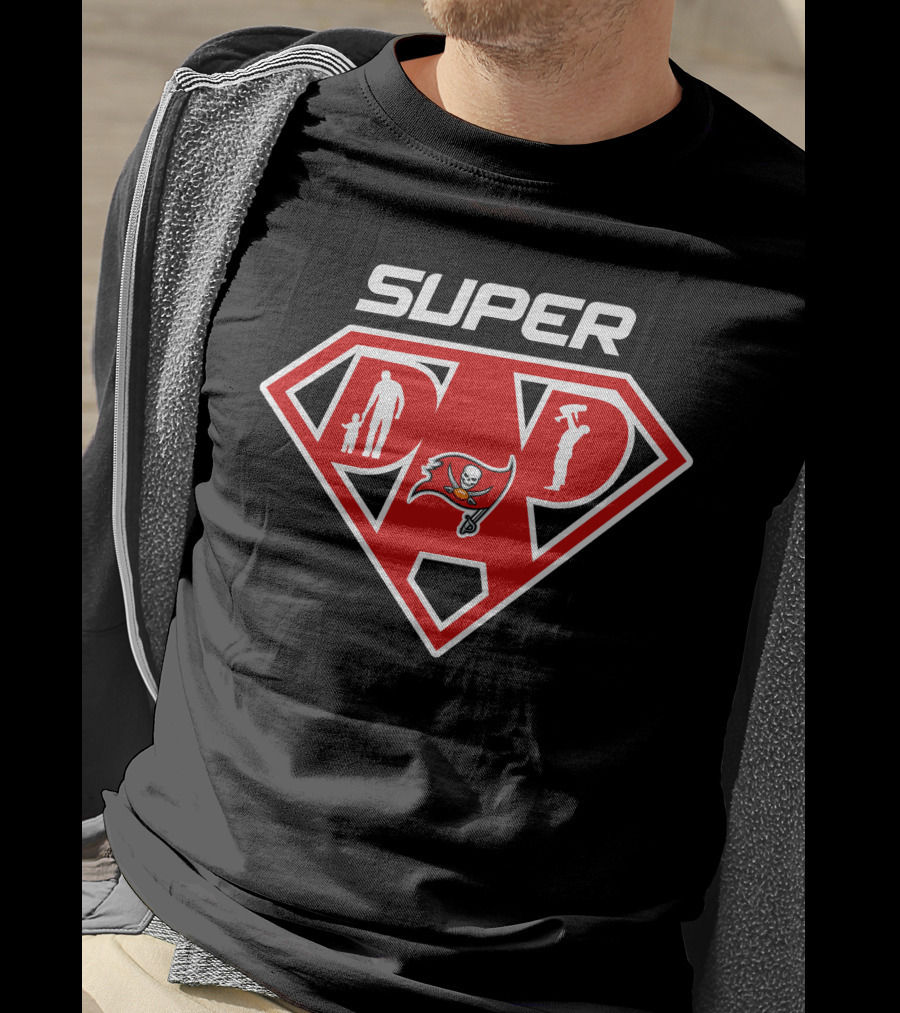 Tampa Bay Buccaneers Super Dad Emblem With Family And Tool Silhouettes T-Shirt